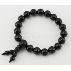 Mala Bead Bracelet, Natural Jade, Dyed, Black, about 6cm inner diameter, Beads: about 10mm in diameter(PJBR003C3)