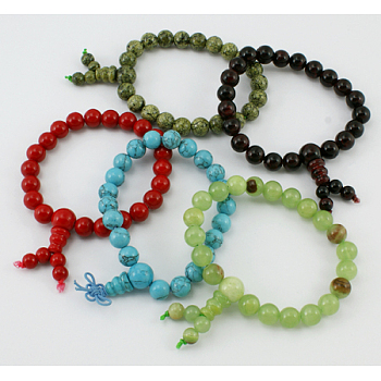 Buddha Beads Bracelet, Gemstone Beads, Mixed Color, about 6cm inner diameter, Beads: about 8mm in diameter