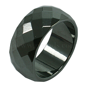 Faceted Hematite Wide Band Ring, Black,  Inner Diameter: 20mm(PJR036)