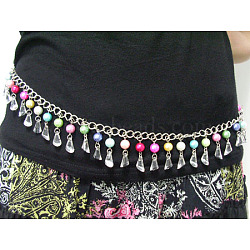 40 inch Chain Belt With Acrylic & Glass Pearl Beads 10~12mm(PJW007)