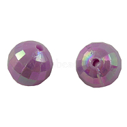Plating Eco-Friendly Poly Styrene Acrylic Beads, AB Color, Faceted Round, Purple, 8mm, Hole: 1mm, about 2000pcs/500g(PL421-3)