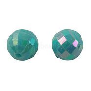 Plating Eco-Friendly Poly Styrene Acrylic Beads, Faceted Round, AB Color, Cyan, about 10mm in diameter, hole: 1mm, about 1030pcs/500g(PL422-6)