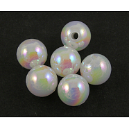 Eco-Friendly Poly Styrene Acrylic Beads, AB Color Plated, Round, White, 12mm, Hole: 1.1mm, about 550pcs/500g(PL427-8)