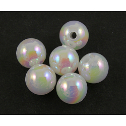Eco-Friendly Poly Styrene Acrylic Beads, AB Color Plated, Round, White, 12mm, Hole: 1.1mm, about 550pcs/500g(PL427-8)