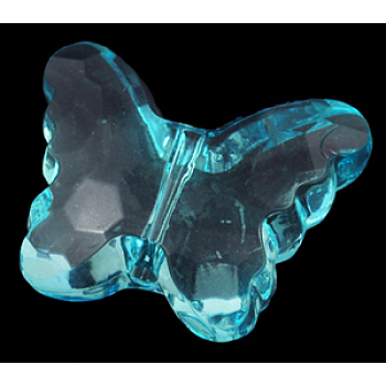 Transparent Acrylic Beads, Faceted Butterfly, Deep Sky Blue, 22x18x9mm, Hole:1.6~1.8mm, about 257pcs/500g