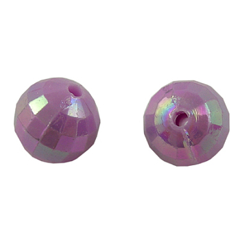 Plating Eco-Friendly Poly Styrene Acrylic Beads, AB Color, Faceted Round, Purple, 8mm, Hole: 1mm, about 2000pcs/500g