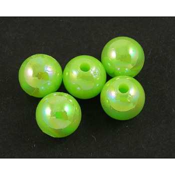 Eco-Friendly Poly Styrene Acrylic Beads, AB Color Plated, Round, Yellow Green, 10mm, Hole: 2mm, about 980pcs/500g