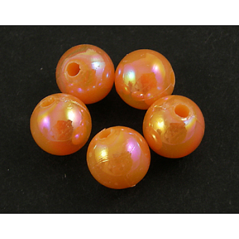 Eco-Friendly Poly Styrene Acrylic Beads, AB Color Plated, Round, Orange, 10mm, Hole: 2mm, about 980pcs/500g