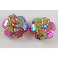 Transparent Acrylic Beads, Flower, AB Plated, Coffee, 10x4mm, Hole: 1mm, about 2000pcs/500g(PL538-38)
