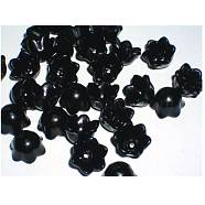 Acrylic Bead Caps, Tulip Flower/Lily of the Valley, Black, Dyed, about 10mm wide, 6mm thick, hole:1.5mm, about1900pcs/500g(PL548-7)