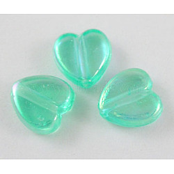 Transparent Acrylic Beads, Heart, Green, AB, Size: about 8mm wide, 3mm thick, hole: 1mm, about 2800pcs/500g(PL539-837)