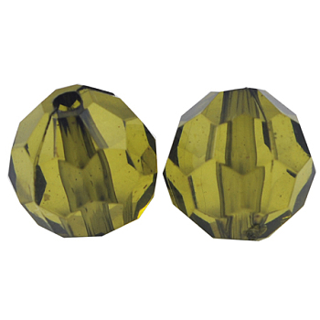 Transparent Acrylic Beads, Faceted Round, Olive Drab, about 12mm in diameter, hole: 2mm, about 568pcs/500g