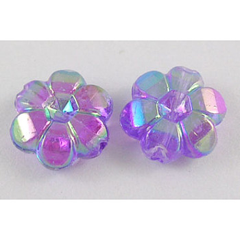 Transparent Acrylic Beads, Flower, AB Plated, Dark Orchid, 10x4mm, Hole: 1mm, about 2000pcs/500g