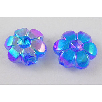 Transparent Acrylic Beads, Flower, AB Plated, Blue, 10x4mm, Hole: 1mm, about 2000pcs/500g