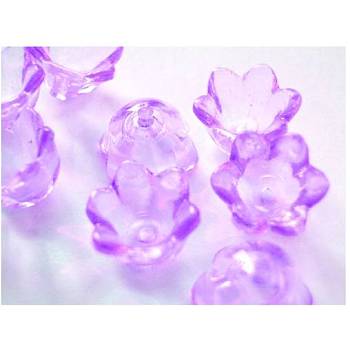 Transparent Acrylic Beads, Flower Cap, Purple, Dyed, about 10mm wide, 6mm thick, hole:1.5mm, about1900pcs/500g