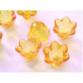 Transparent Acrylic Beads, Flower Cap, Orange, Dyed, about 10mm wide, 6mm thick, hole:1.5mm, about1900pcs/500g