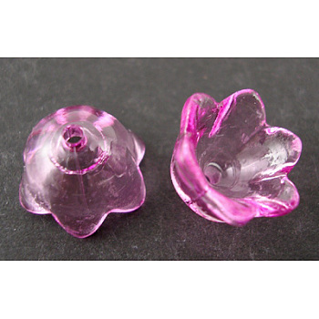 Transparent Acrylic Beads, Flower, Dyed, Fuchsia, about 10mm wide, 6mm thick, hole:1.5mm, about1900pcs/500g
