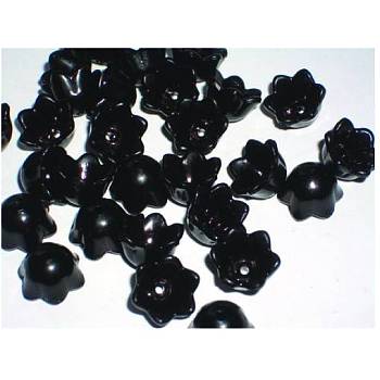 Acrylic Bead Caps, Tulip Flower/Lily of the Valley, Black, Dyed, about 10mm wide, 6mm thick, hole:1.5mm, about1900pcs/500g