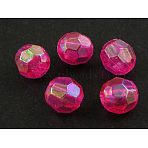 Eco-Friendly Transparent Acrylic Beads, Faceted, Round, AB Color, Fuchsia, 6mm, Hole: 1mm, about 5000pcs/500g(PL642-9)