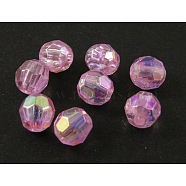 Eco-Friendly Transparent Acrylic Beads, Faceted, Round, AB Color, Pink, 6mm, Hole: 1mm, about 5000pcs/500g(PL642-10)