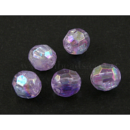 Eco-Friendly Transparent Acrylic Beads, Faceted, Round, AB Color, Violet, 6mm, Hole: 1mm, about 5000pcs/500g(PL642-20)