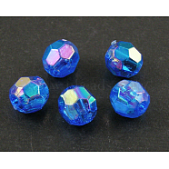 Eco-Friendly Transparent Acrylic Beads, Faceted, Round, AB Color, Blue, 6mm, Hole: 1mm, about 5000pcs/500g(PL642-32)
