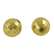 Faceted Acrylic Beads, Round, Gold Color, about 8mm wide, 8mm long, hole: 1.5mm, about 1600pcs/500g(PL643-2G)