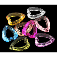 Transparent Acrylic Pendants, Faceted, Heart, Mixed Color, about 19mm long, 15mm wide, 4mm thick, hole: 2mm, about 1560pcs/500g(PL677Y)