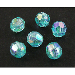 Eco-Friendly Transparent Acrylic Beads, Faceted, Round, AB Color, Sky Blue, 6mm, Hole: 1mm, about 5000pcs/500g(PL642-25)