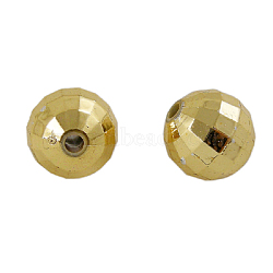 Acrylic Beads, Faceted, Round, Gold, about 10mm wide, 10mm long, hole: 2mm, about 1000pcs/500g(PL643-3G)
