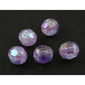 Eco-Friendly Transparent Acrylic Beads, Faceted, Round, AB Color, Violet, 6mm, Hole: 1mm, about 5000pcs/500g