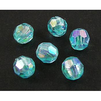Eco-Friendly Transparent Acrylic Beads, Faceted, Round, AB Color, Sky Blue, 6mm, Hole: 1mm, about 5000pcs/500g