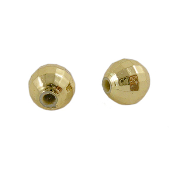 Acrylic Beads, Faceted, Round, Golden Plated, about 6mm wide, 6mm long, hole: 1mm, about 5000pcs/500g