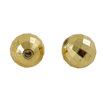Acrylic Beads, Faceted, Round, Gold, about 10mm wide, 10mm long, hole: 2mm, about 1000pcs/500g