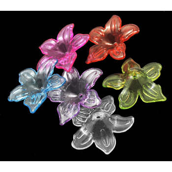 Transparent Acrylic Beads, Flower, Mixed Color, 26.5x6mm, Hole: 1.5~2mm, about 650pcs/500g