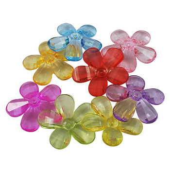Transparent Acrylic Beads, Flower, Mixed Color, 30mm in diameter, 4.5mm thick, hole: 2mm, about 357pcs/500g
