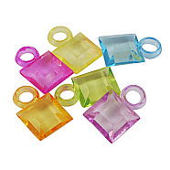 Transparent Acrylic Charms, Faceted Square, Mixed Color, 19mm long, 12mm wide, 5mm thick, hole: 4mm, about 1000pcs/500g(PL879Y)