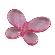 Transparent Acrylic Beads, Faceted, Butterfly, Pink, 35mm long, 46mm wide, 7mm thick, hole: 2mm, about 93pcs/500g(PL947Y-2)