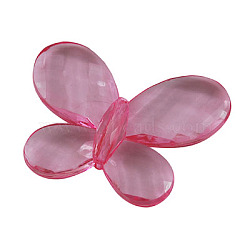 Transparent Acrylic Beads, Faceted, Butterfly, Pink, 35mm long, 46mm wide, 7mm thick, hole: 2mm, about 93pcs/500g(PL947Y-2)