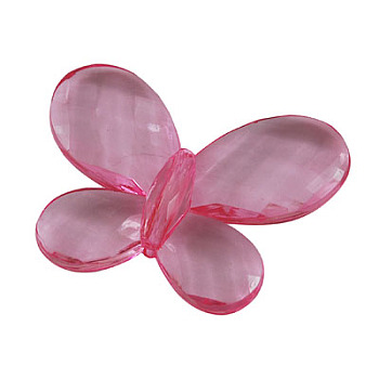 Transparent Acrylic Beads, Faceted, Butterfly, Pink, 35mm long, 46mm wide, 7mm thick, hole: 2mm, about 93pcs/500g