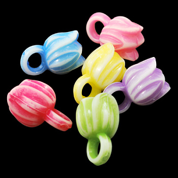 Colorful Acrylic Charms, Craft Style, Flower, Mixed Color, 14.4mm long, 9.4mm wide, 9.6mm thick, hole: 3.3mm, about 1000pcs/500g