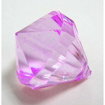 Transparent Acrylic Pendants, Faceted, Diamond, Fuchsia, about 28mm wide, 31mm long, hole: 3mm, about 52pcs/500g