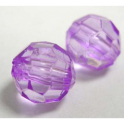 Transparent Acrylic Beads, Faceted Round, Purple,  8mm , hole: about 1.5mm, about 1800pcs/500g(DB8mmC56)