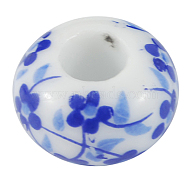 Handmade Porcelain European Beads, Large Hole Beads, No Matal Core, Rondelle, Royal Blue, Size: about 15mm in diameter, 9mm thick, hole: 6mm(PORC-R004-3)