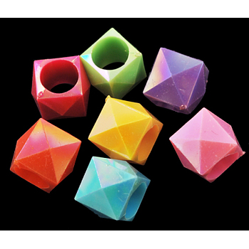 Plating Acrylic Beads, Cuboid, Mixed Color, AB Color, Size: about 11mm long, 11mm wide, 9.5mm thick, hole: 7mm, about 930pcs/bag