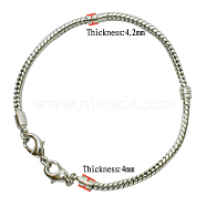 Brass European Style Bracelets, with Brass Lobster Claw Clasp, Platinum Color, about 3mm thick, 17cm long,  (Excluding the length of Lobster Claw Clasp)(PPJ010)