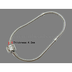 Brass European Style Bracelets with Brass Clasp, Clasps with Love Sign, Platinum Color, the chain: about 19cm long, 3mm thick, the clasp: 11mm long, 9mm wide(PPJ002)