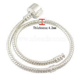 Brass European Bracelets, with Brass Clasp, Clasps without Sign, Silver Color Plated, about 22cm long 3mm thick, 2mm hole(PPJ009Y-S)