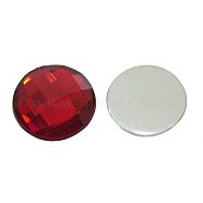 Acrylic Rhinestone Flat Back Cabochons, Faceted, Half Round, Red, about 12mm in diameter, 3.8mm thick(PQO-12mm17)