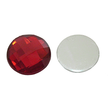 Acrylic Rhinestone Flat Back Cabochons, Faceted, Half Round, Red, about 12mm in diameter, 3.8mm thick